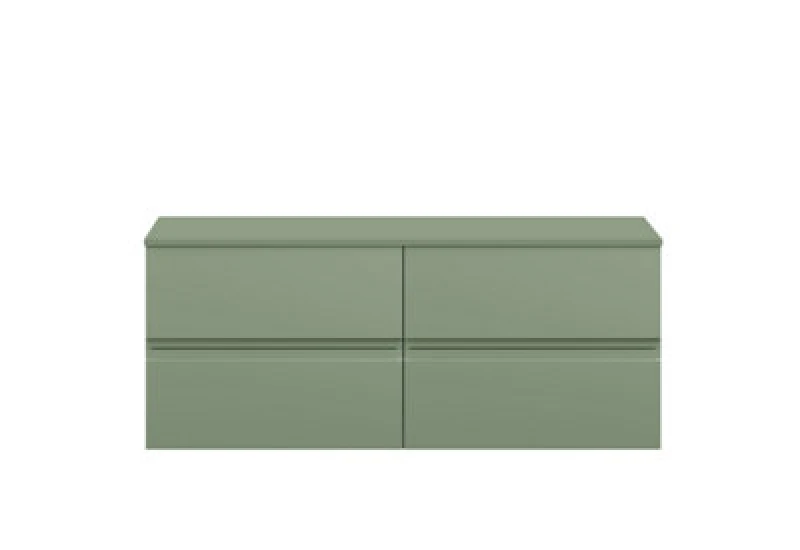 Image of Hudson Reed Urban Wall Hung Countertop Basin Unit, 2 Soft Close Drawers Vanity Unit & Green Worktop In Satin Green, 1200mm