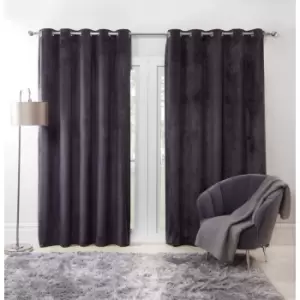 Image of Sienna Capri Supersoft Velvet Eyelet Lined Curtains - Charcoal 66" X 72"