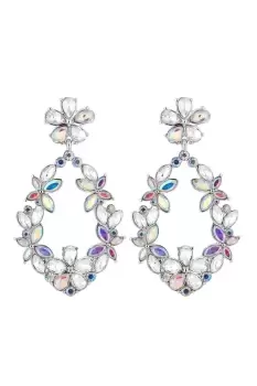 Image of Silver Crystal Aurora Borealis Forward Facing Floral Drop Earrings