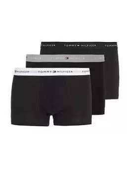 Image of Tommy Hilfiger 3 Pack Contrast Waistband Trunks - Black, Size XL, Men