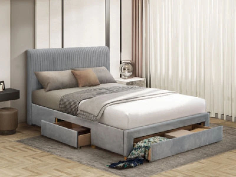 Image of Flintshire Drury Grey Fabric Bed Frame - 5ft King Size