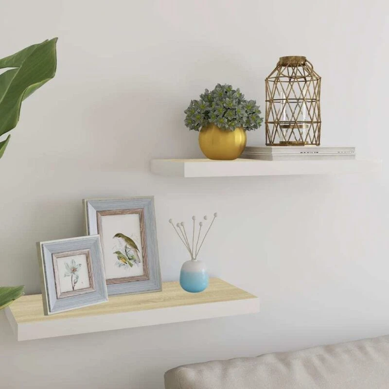 Image of VIDAXL Vidaxl - Floating Wall Shelves 2 pcs Oak and White 60x23.5x3.8cm mdf 8720286416785