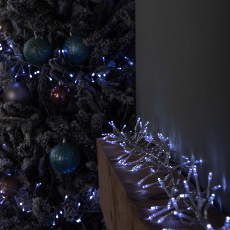 Image of 9.3m 720 LED Christmas Cluster String Lights with Timer in White on Clear Cable