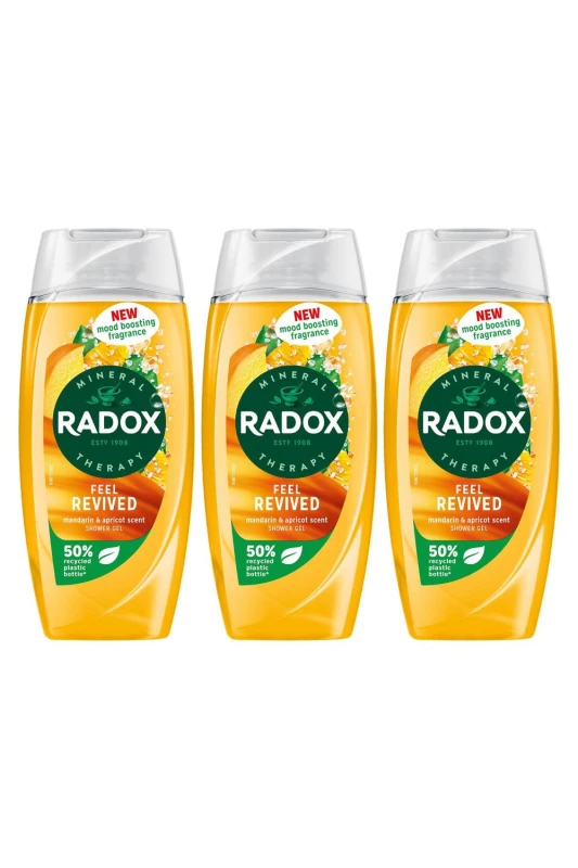 Image of Radox 'Shower Gel' Feel Revived with Mandarin & apricot Scent, 3 x 225ml Yellow female