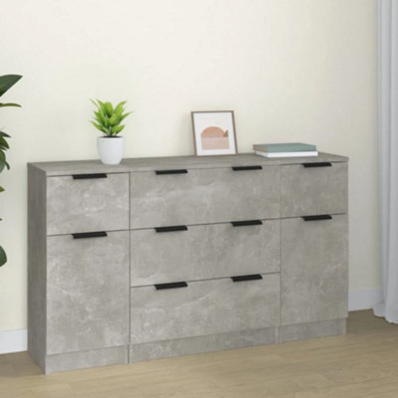 Image of Vidaxl 3 Piece Sideboard Set Concrete Grey Engineered Wood, Grey 3115823