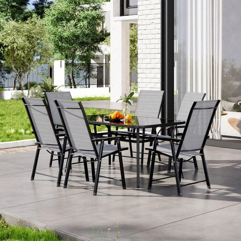 Image of Breeins 1.5m Rectangle Garden Table with 6 Folding Chairs Black unisex Large
