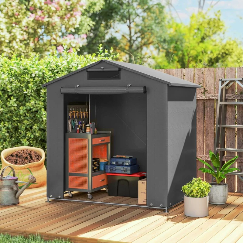 Image of OUTSUNNY 6 x 4ft Garden Storage Shed Tent Bike Tent, Dark Grey Dark Grey Unisex