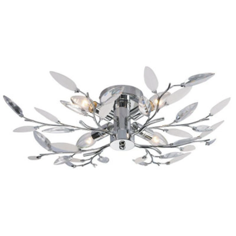 Image of Happy Homewares Modern Birch Semi Flush Ceiling Light With Clear & White Leaves