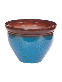 Image of Yougarden Blue Ceramic Look Plastic Planter