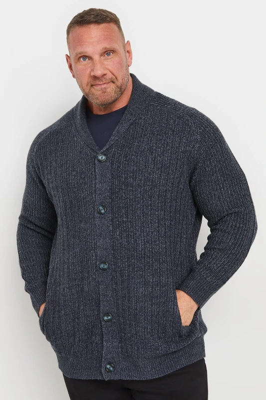 Image of BadRhino BadRhino Men Knitted Shawl Cardigan in Blue Size: X-Large Blue 1XL Male 5063111714322