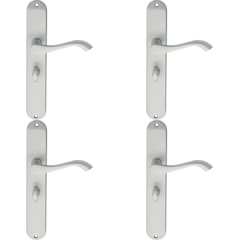 Image of Loops 4x PAIR Curved Handle on Long Slim Bathroom Backplate 241 x 40mm Satin Chrome Multi