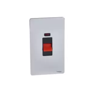 Image of Schneider Electric Ultimate Screwless Flat Plate - Double Control Switch with Neon Indicator, Double Pole, 50AX, GU4421BPC, Polished Chrome with Black