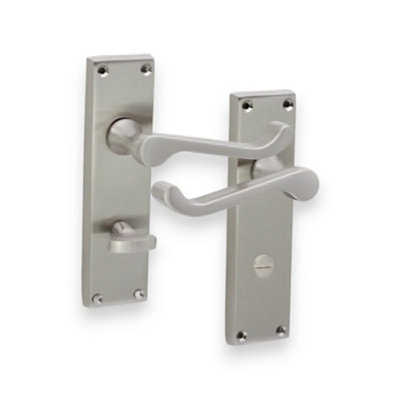 Image of Spira Brass Victorian Scroll Privacy Lever Handle 150mm Satin Nickel