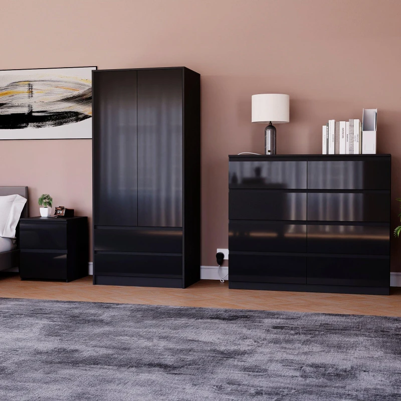 Image of Lassic Vida Designs Glinton Gloss 3 Piece Bedroom Set 5 Black unisex 3 Piece