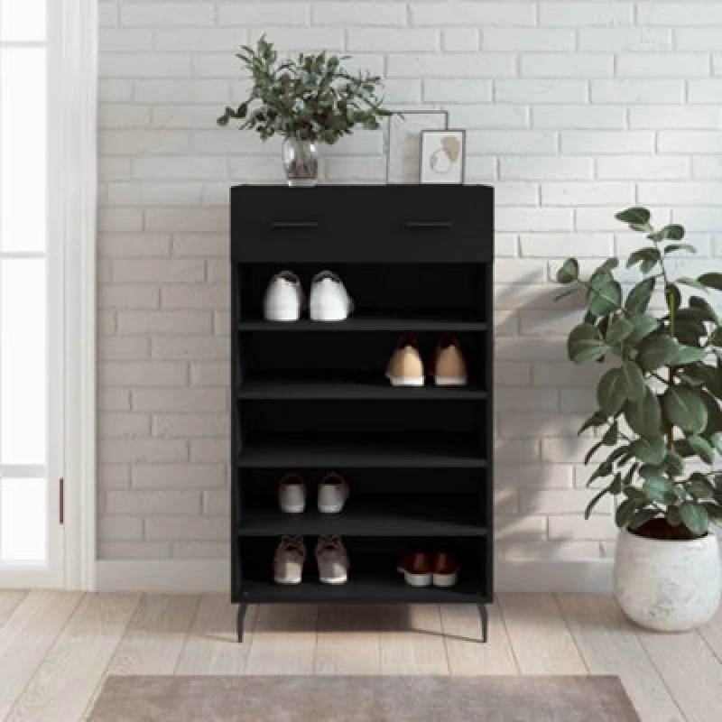 Image of VIDAXL Shoe Cabinet Black 60x35x105cm Engineered Wood Vidaxl 829629