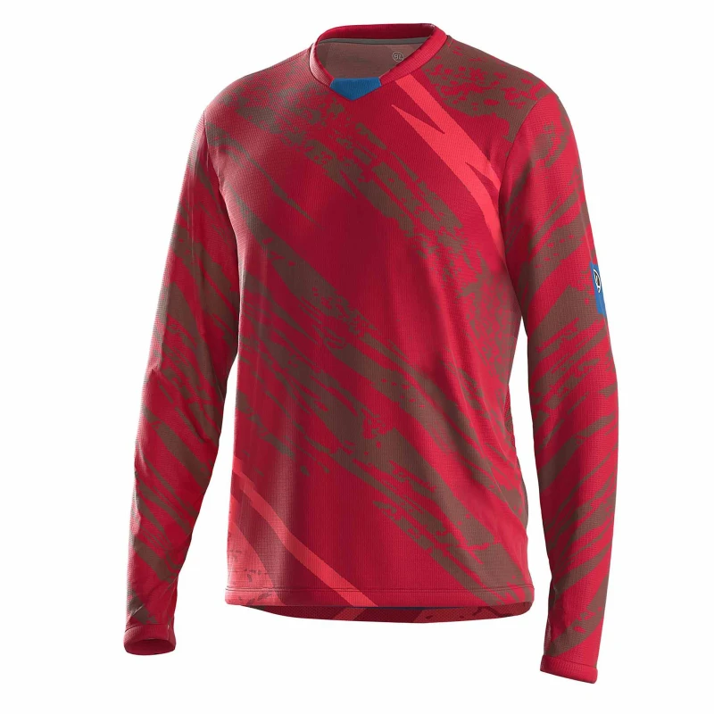 Image of Bicycle Line Mens Ponente UPF 30+ V-Neck Long Sleeve Cycling Jersey Bordeaux male Small