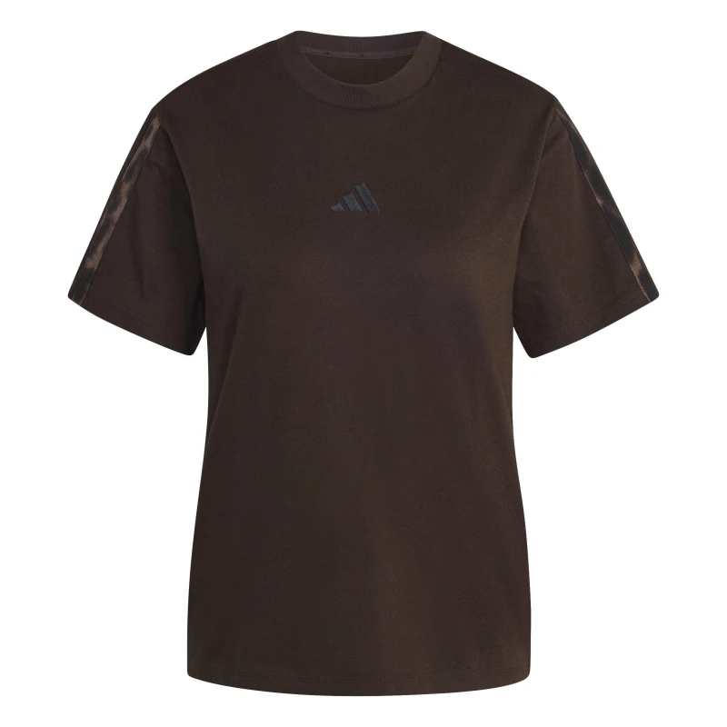 Image of adidas Essentials 3 Stripe T-Shirt Womens Brown/Leopard female S (8-10)