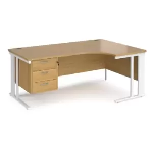 Image of Office Desk Right Hand Corner Desk 1800mm With Pedestal Oak Top With White Frame 1200mm Depth Maestro 25 MCM18ERP3WHO