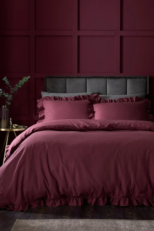 Image of Appletree Cassia Frill Cotton Duvet Cover Bedding Set Berry