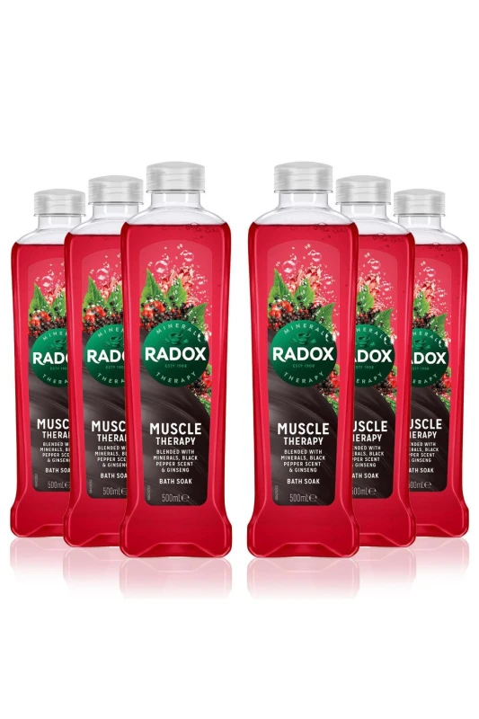 Image of Radox 100% Nature Inspired Fragrance 'Bath Soak', Muscle Therapy, 6 x 500ml Red female