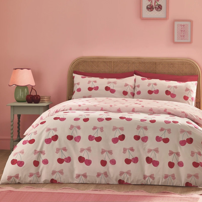 Image of Catherine Lansfield Catherine Lansfield Cherries Duvet Set Pink - Catherine Lansfield - Size: SINGLE Pink SINGLE WP32501