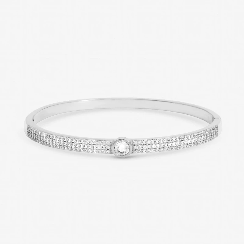 Image of Jon Richard Silver Plated Crystal and Pave Stone Bangle Bangles One Size Silver 73782711000
