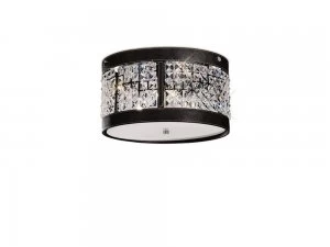 Image of Ceiling Cylindrical 3 Light Polished Chrome, Dark Brown Faux Leather, Crystal