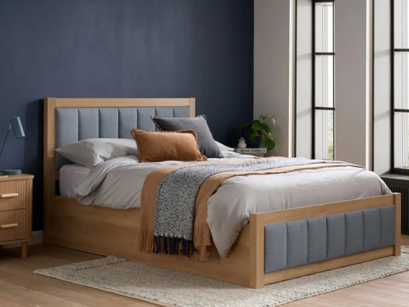 Image of Birlea Belmont Ottoman Grey and Oak Wooden Bed Frame - 4ft6 Double