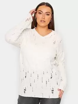 Image of Yours Yours Drop Stitch Knit Jumper, White, Size 18, Women