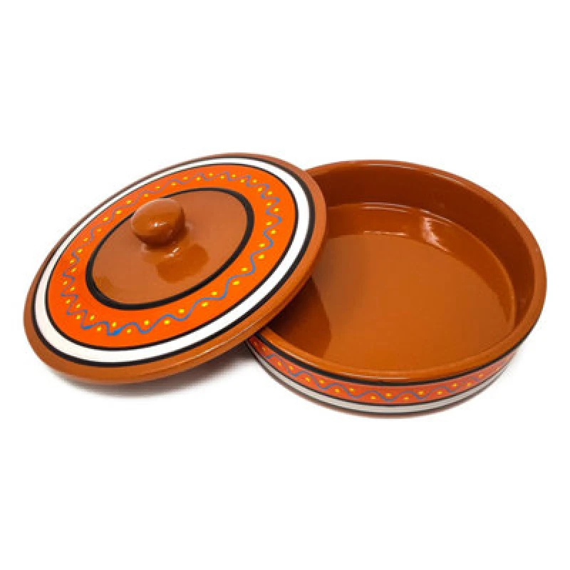 Image of Verano Spanish Ceramics Fiesta Hand Painted Pattern Ceramic Kitchen Dining Tortilla Servers Orange (Diam) 25Cm