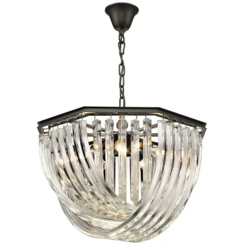 Image of 5 Light Ceiling Pendant Black Chrome, Clear with Crystals, E14 - Spring Lighting