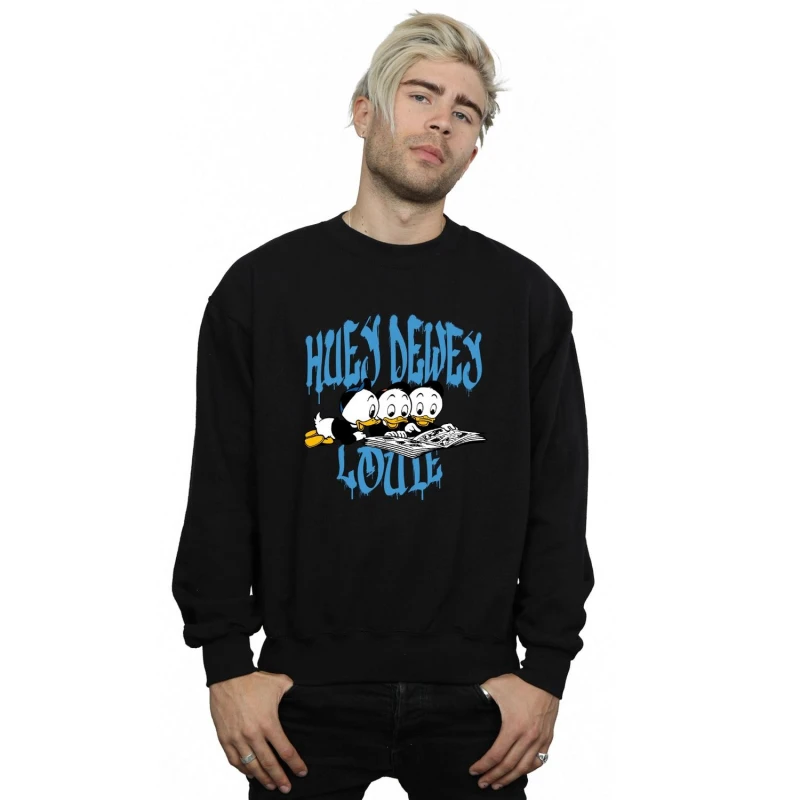 Image of Disney Men Huey Dewey Louie Reading Sweatshirt in Black Size: Small Black S Male 5063376475105