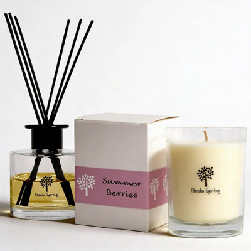 Image of Nicola Spring Candle & Diffuser Set - 160G Summer Berries Soy Wax Jar & 200ml Reed Diffuser - Fruity Fresh Fragrance Long Burn