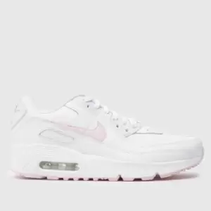 Image of Nike White & Pink Air Max 90 Girls Youth Trainers