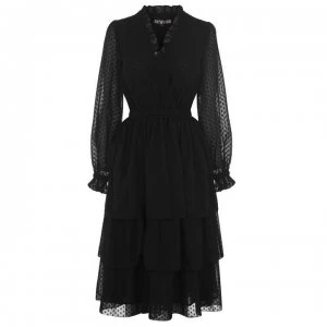 Image of Biba Dobby Tier Dress - Black Dobby