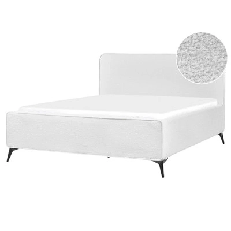 Image of BELIANI Modern eu King Size Boucle Bed Frame 5ft3 Wingback Headboard Black Metal Legs Bedroom Off-White Valognes 514855