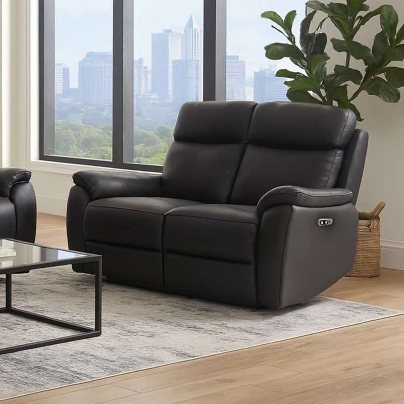 Image of Aspire Aspire Kingsmere 2 Seater Power Recliner Sofa in Real Leather in Black 2 Seater Unisex 5057632315199