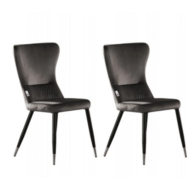 Image of Life Interiors Life Interiors Set of 2 New York Modern Velvet Dining Chairs with High Back, Black Metal Legs, and Chrome Tips in Dark Grey Dark Grey O