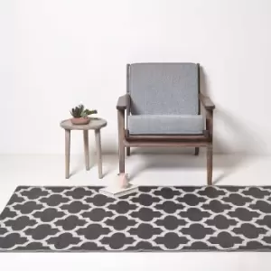 Image of Nola Geometric Black & White Outdoor Rug Runner - Black - Homescapes