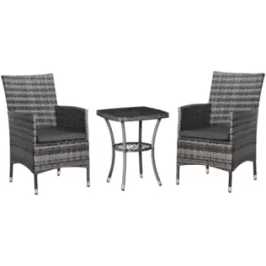 Image of Outsunny - Rattan Bistro Set Garden Chair Table Patio Outdoor Cushion Conservatory - Mixed-grey