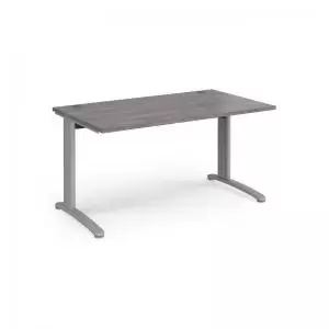 Image of TR10 straight desk 1400mm x 800mm - silver frame and grey oak top