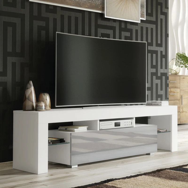 Image of Creative Furniture Creative Furniture TV Unit 160cm Stylish Modern - White with High Gloss Grey Doors Grey One Size Unisex 5061075249683