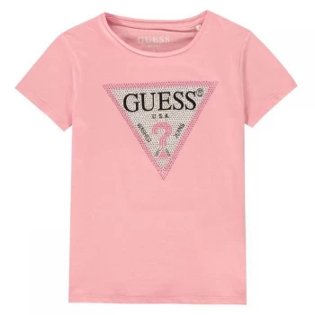 Image of Guess Glitter Triangle T Shirt - Gum Pink G6Q5