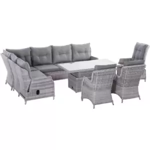 Image of Outsunny - 7 pcs Patio pe Rattan Conversation Recliner Chair Furniture Set - Mixed-grey