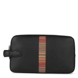 Image of Paul Smith Paul Smith Leather 'Signature Stripe' Wash Bag - Black