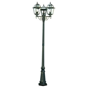 Image of 3 Light Outdoor Lamp Post Black, Gold IP44, E27