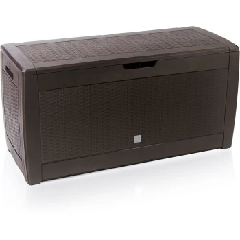 Image of Storage Chest With Hinged Lid Handles Wheels Rattan Look Anthracite Garden Box Cushion Box Rattanoptik - braun (de)