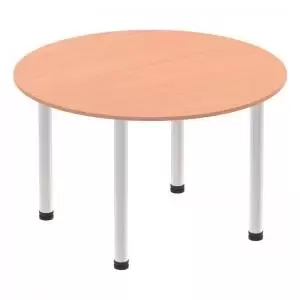 Image of Impulse 1000mm Round Table Beech Top Brushed Aluminium Post Leg