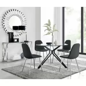 Image of Cascina Dining Table and 4 Black Corona Faux Leather Dining Chairs with Silver Legs Diamond Stitch - Black