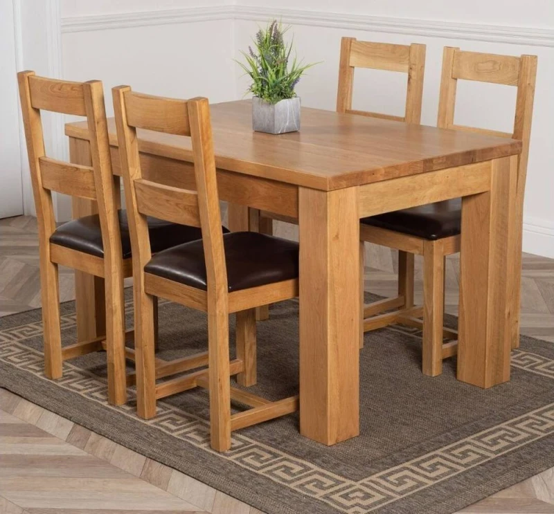Image of Thats Furniture Dakot 127 x 82cm Oak Small Dining Table & 4 Lincoln Chairs in Brown Size: 127 x 82cm Brown Unisex 127 x 82 cm